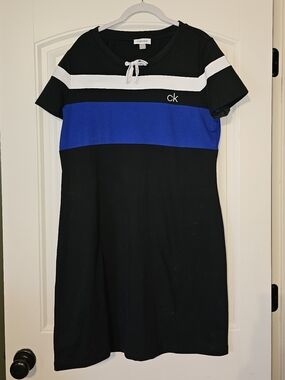 Calvin Klein Black, Blue & White Stripe Knit Dress